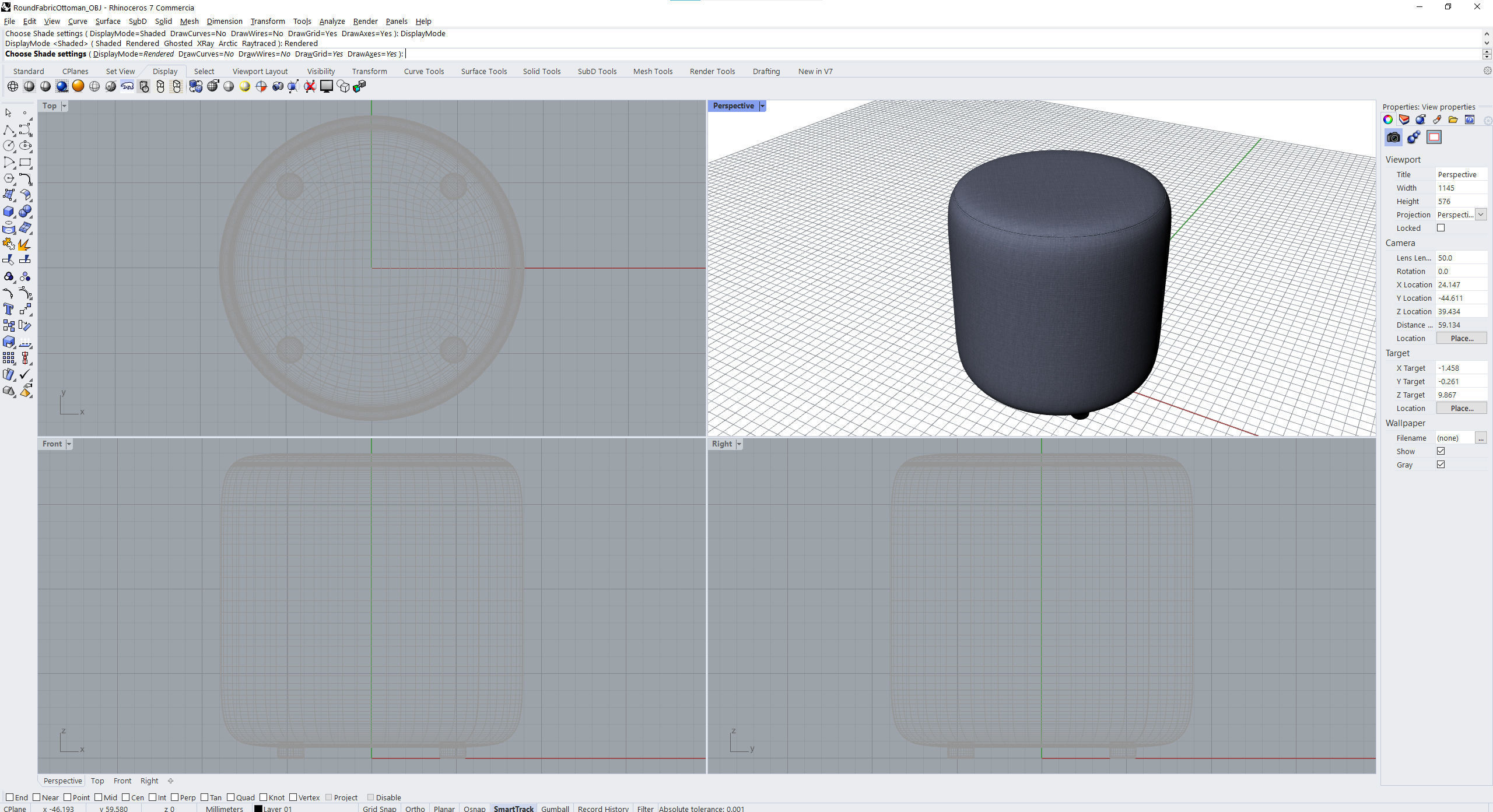 Round Fabric Ottoman 3D model_17