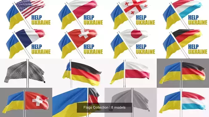Flags Collection of different countries waving in wind 
