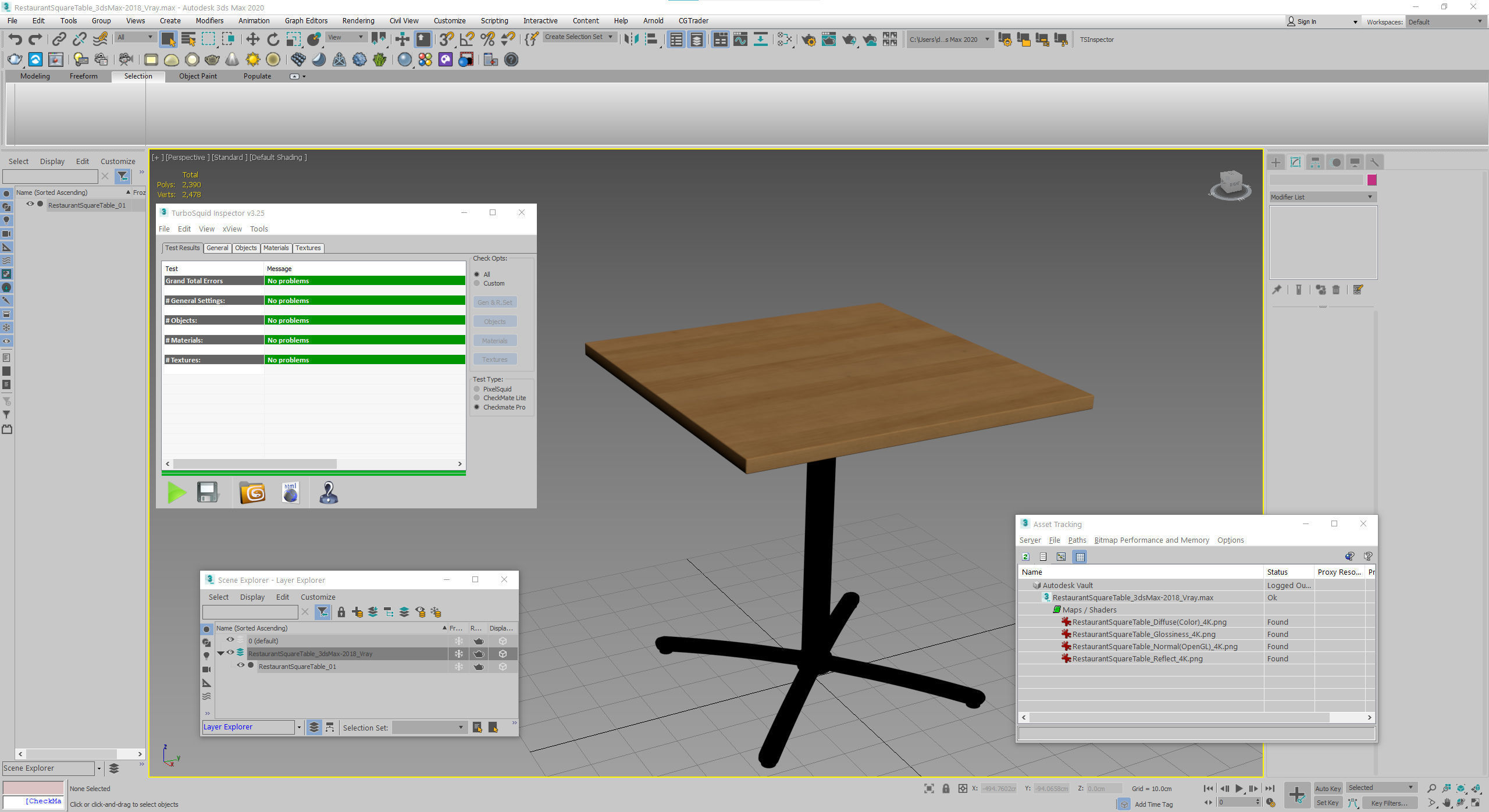 Restaurant Square Table with Metal Base and Wood Top Low-poly 3D model_17