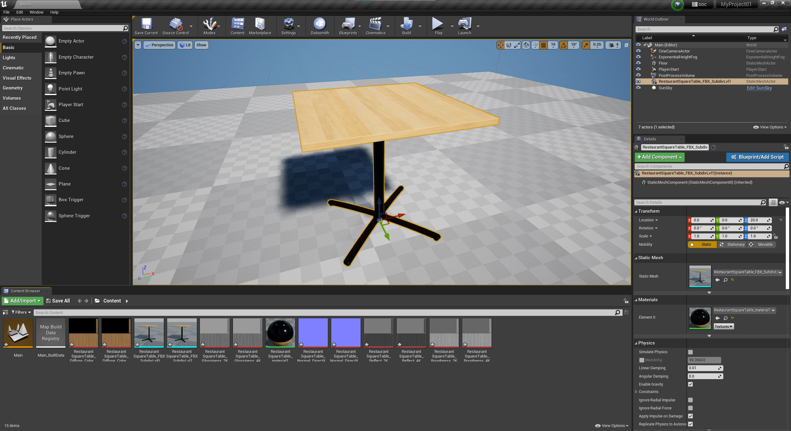 Restaurant Square Table with Metal Base and Wood Top Low-poly 3D model_22