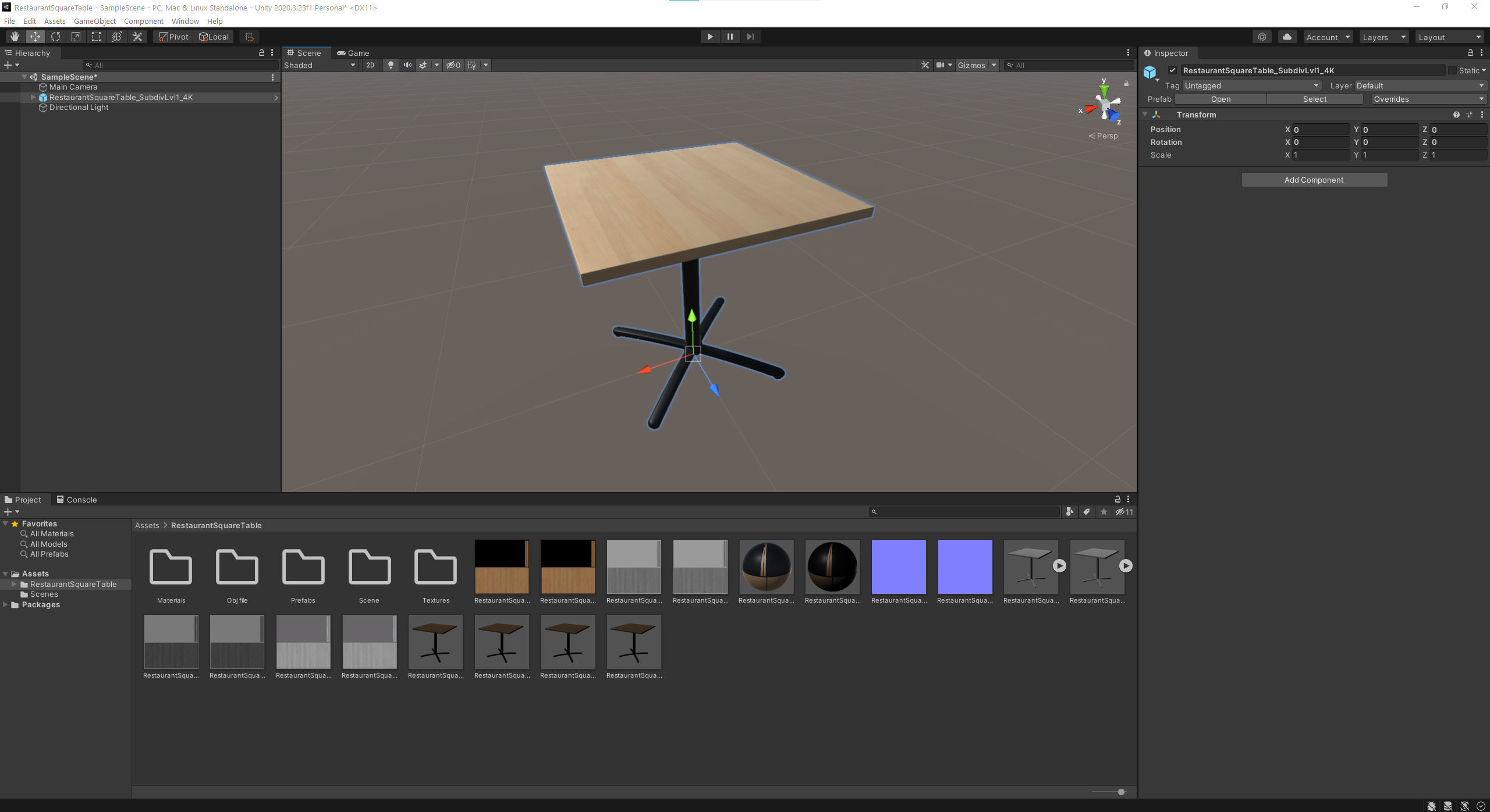 Restaurant Square Table with Metal Base and Wood Top Low-poly 3D model_21