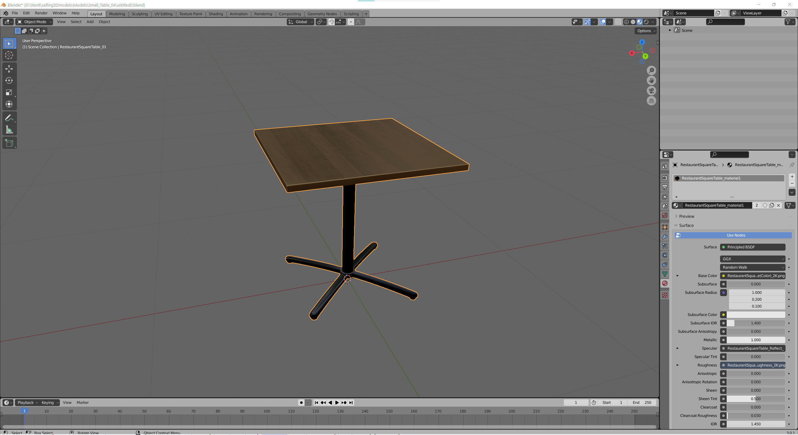 Restaurant Square Table with Metal Base and Wood Top Low-poly 3D model_18