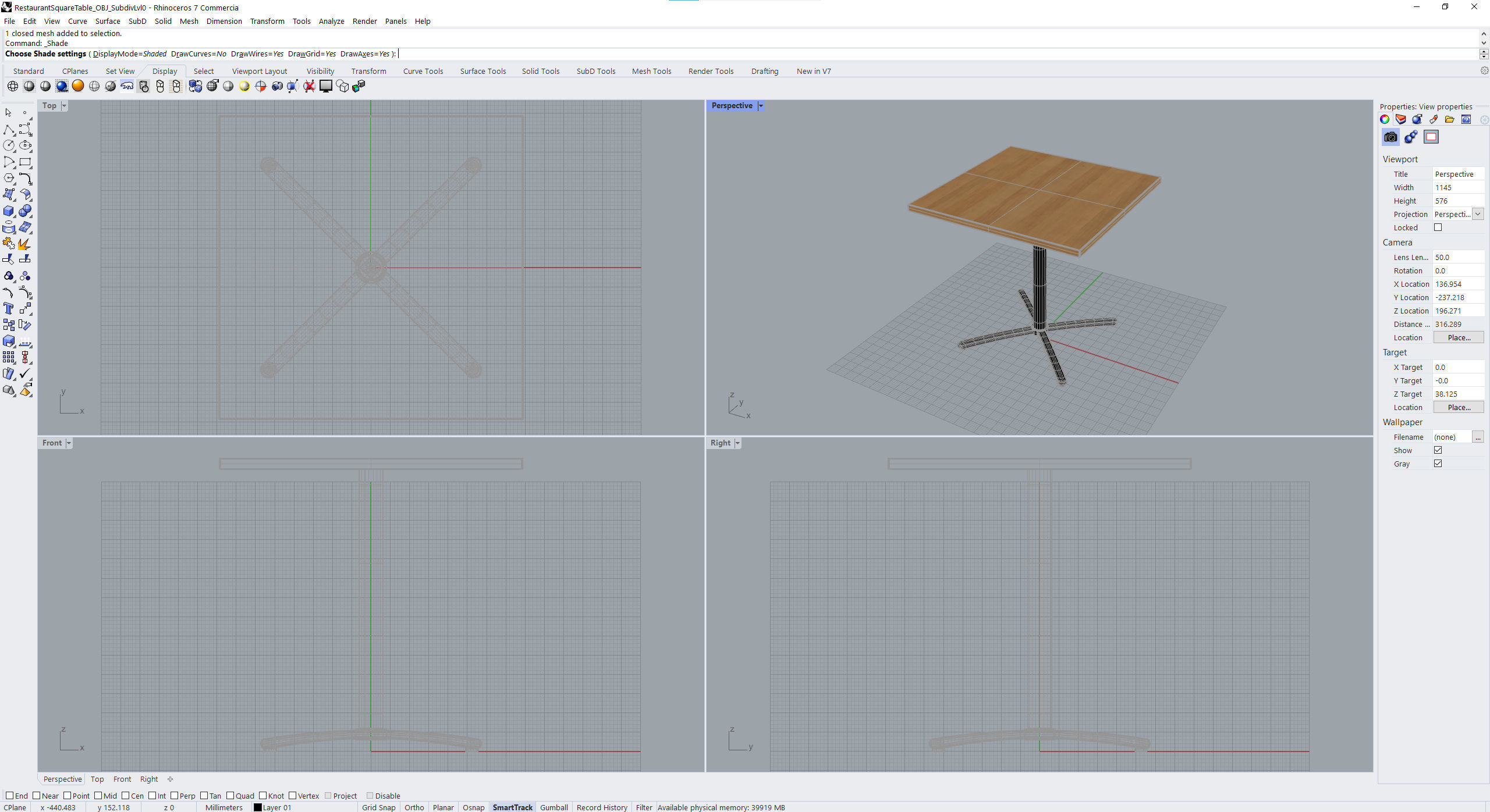 Restaurant Square Table with Metal Base and Wood Top Low-poly 3D model_20