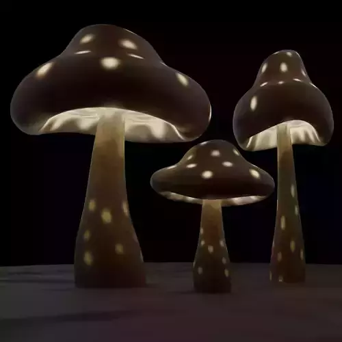 Luminescent Mushrooms pack Low-poly 3D model