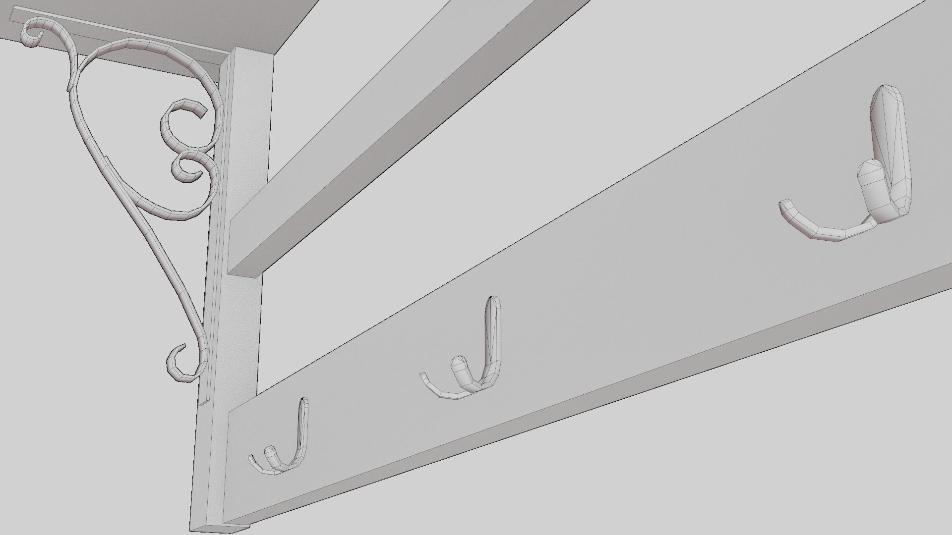 Old Coat Rack Shelf - game ready Low-poly 3D model_17