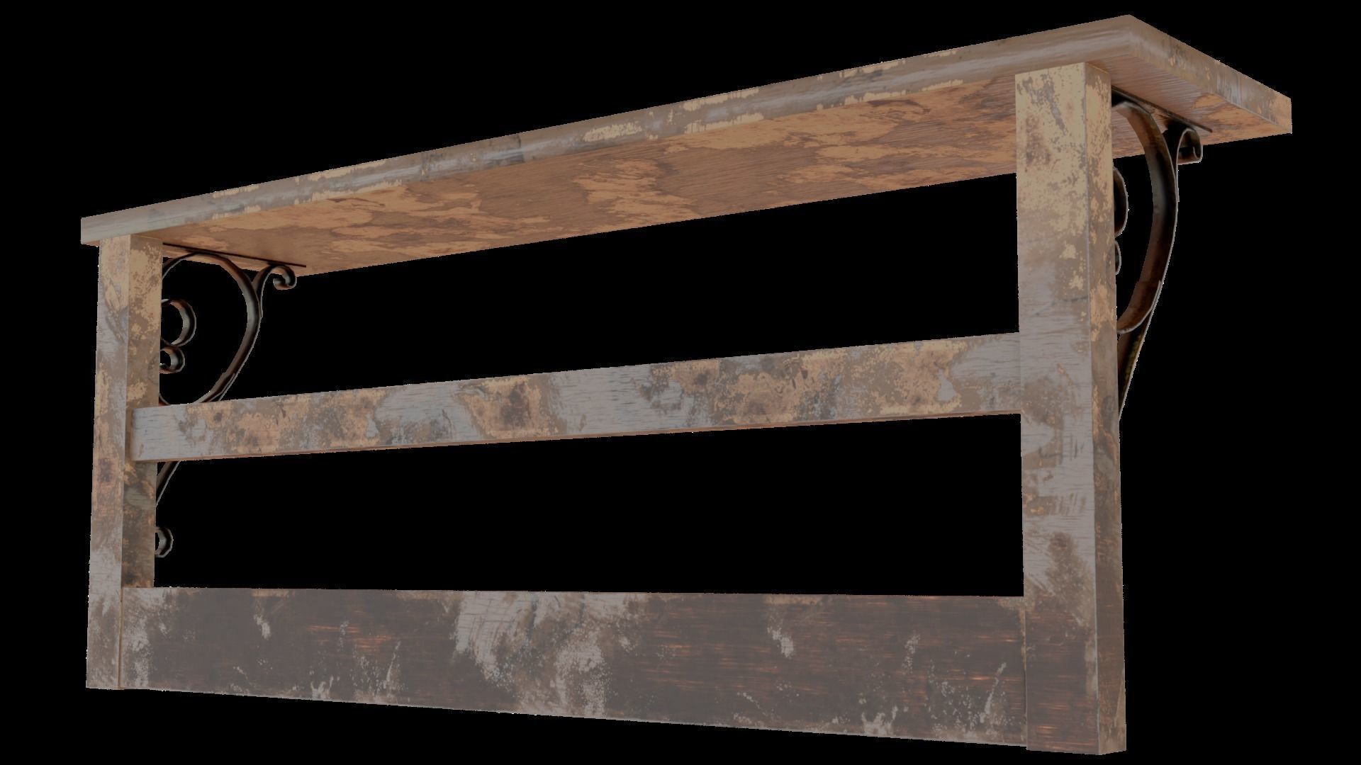 Old Coat Rack Shelf - game ready Low-poly 3D model_3
