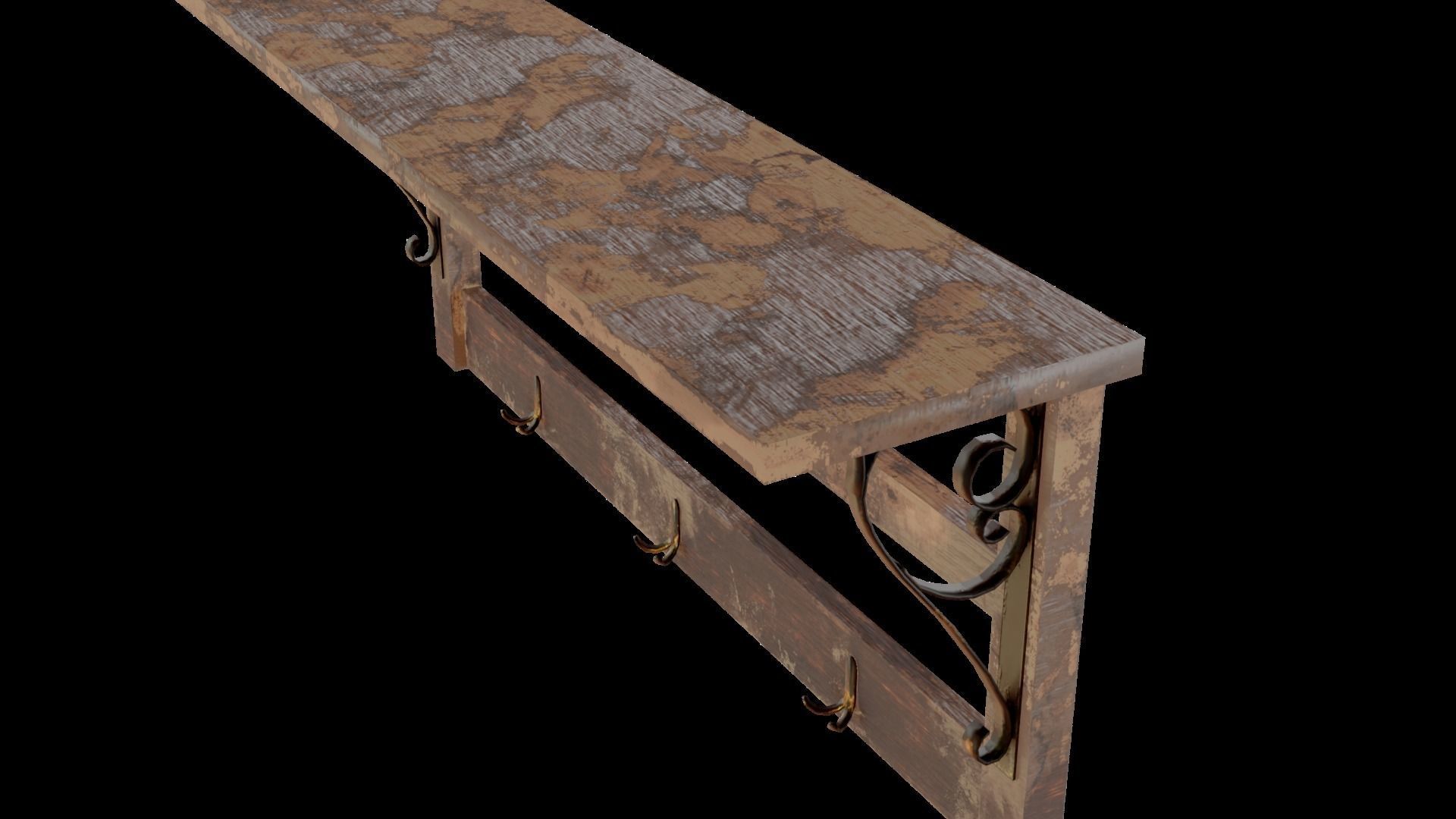Old Coat Rack Shelf - game ready Low-poly 3D model_1
