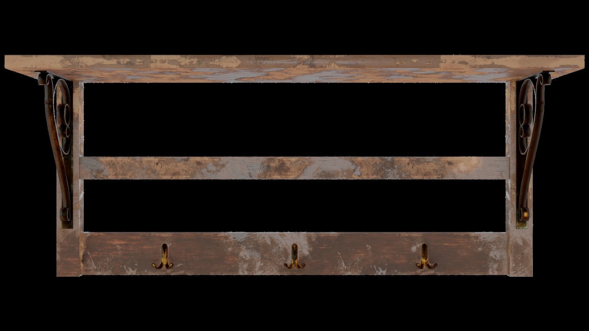 Old Coat Rack Shelf - game ready Low-poly 3D model_13