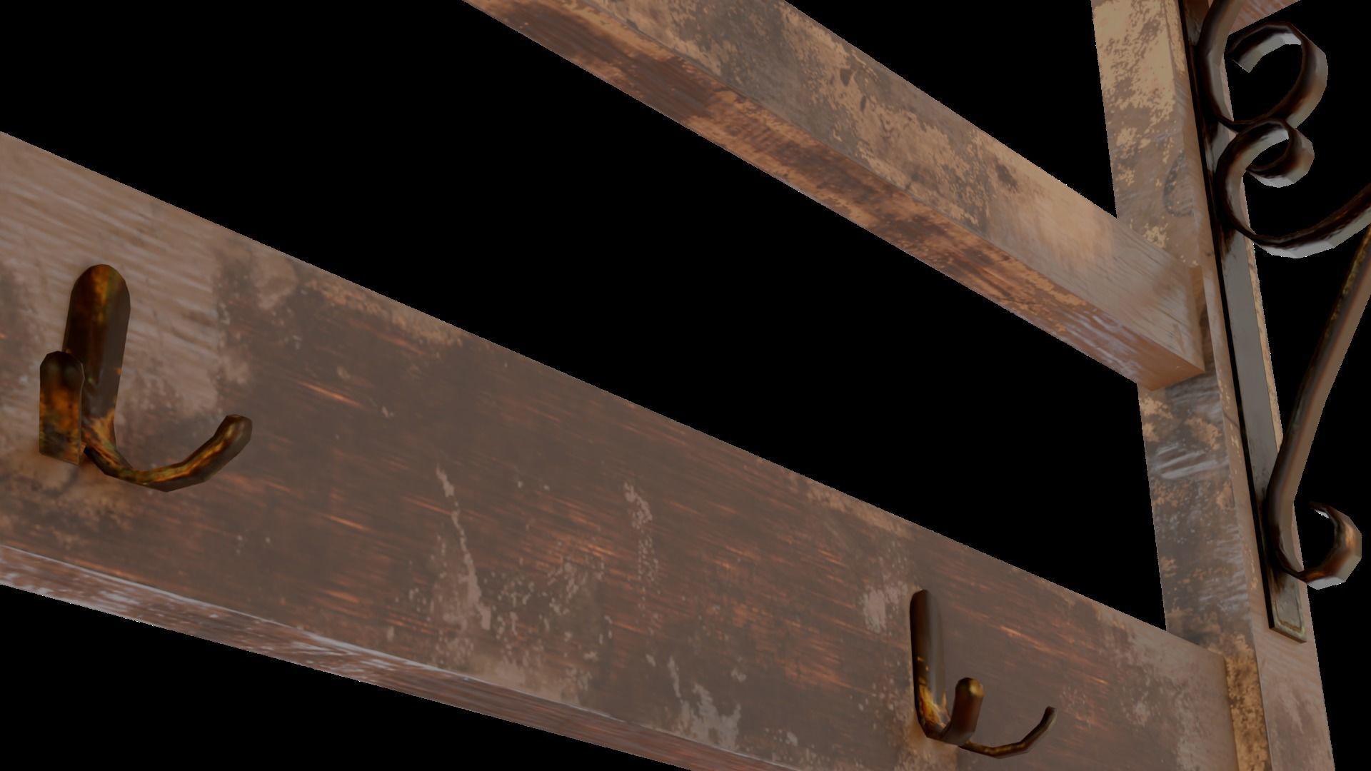 Old Coat Rack Shelf - game ready Low-poly 3D model_8