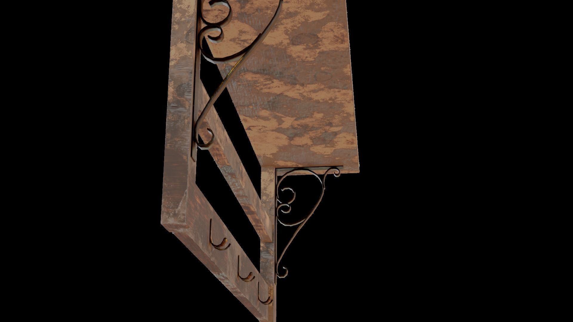 Old Coat Rack Shelf - game ready Low-poly 3D model_2