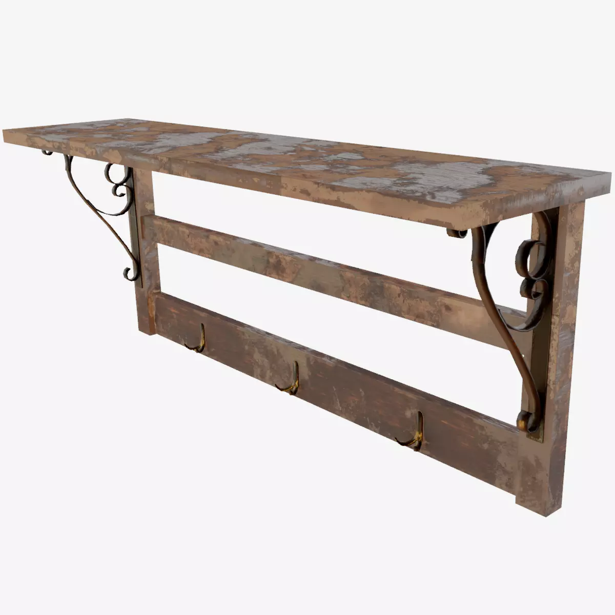 Old Coat Rack Shelf - game ready Low-poly 3D model_0