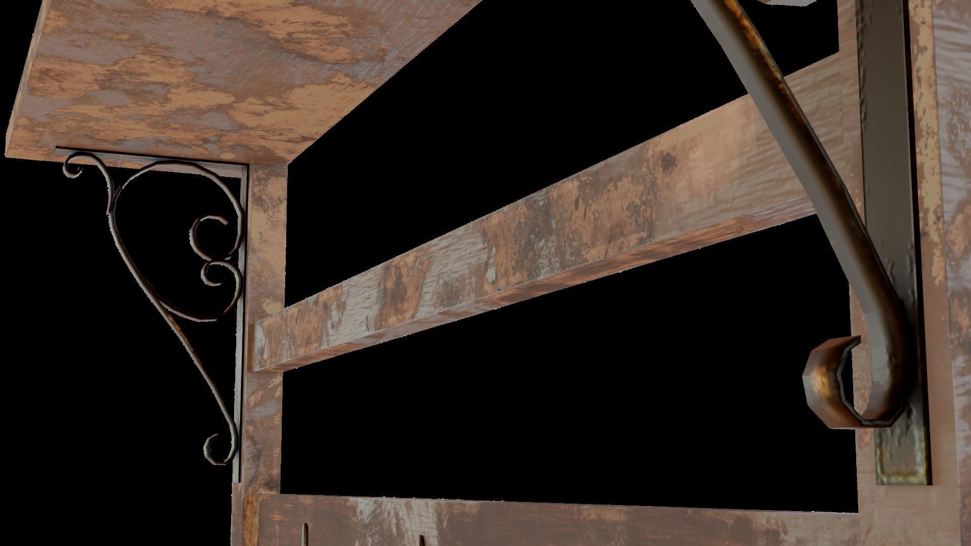 Old Coat Rack Shelf - game ready Low-poly 3D model_5