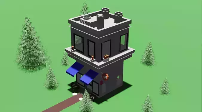 cafe building in middle of forest 3D model