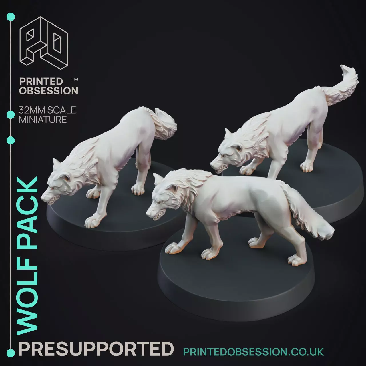 Wolf Pack - 3 Models - 3D Printable Miniatures 3D print model_0