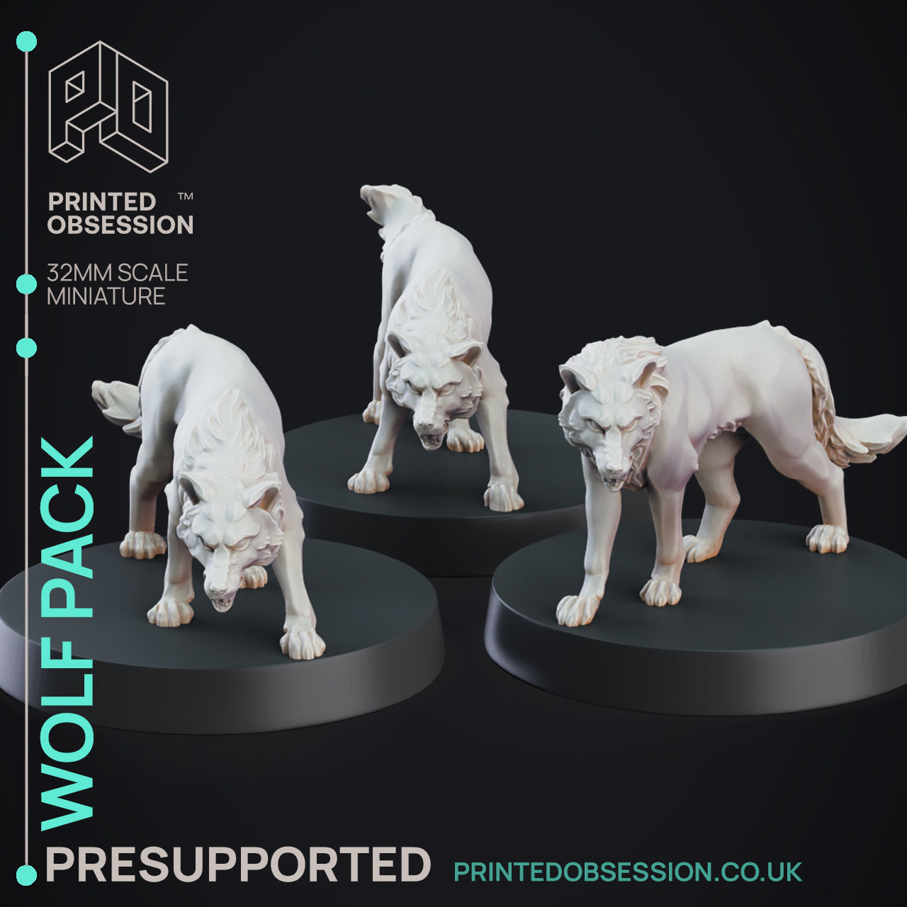 Wolf Pack - 3 Models - 3D Printable Miniatures 3D print model_1