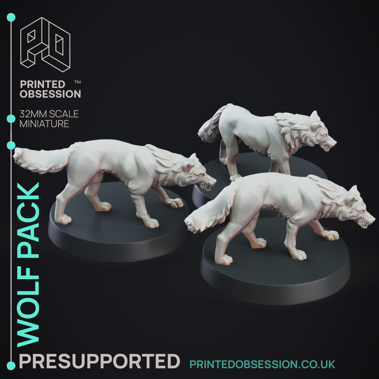 Wolf Pack - 3 Models - 3D Printable Miniatures 3D print model_3