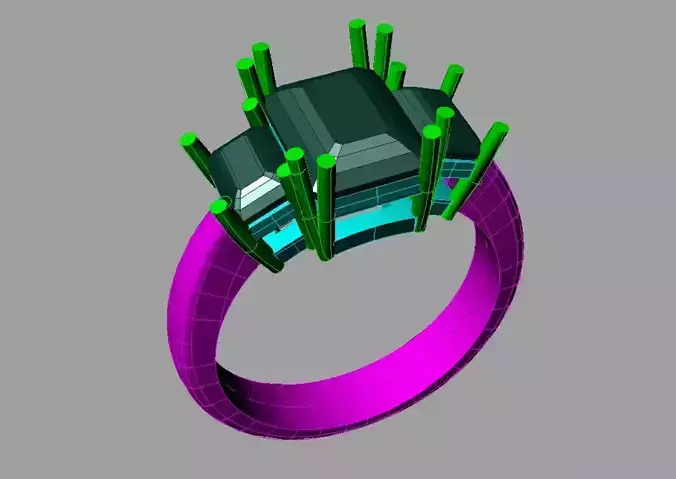 Diamond Engagement ring Classic Trilogy 3 pietre Smeraldo 3D print model