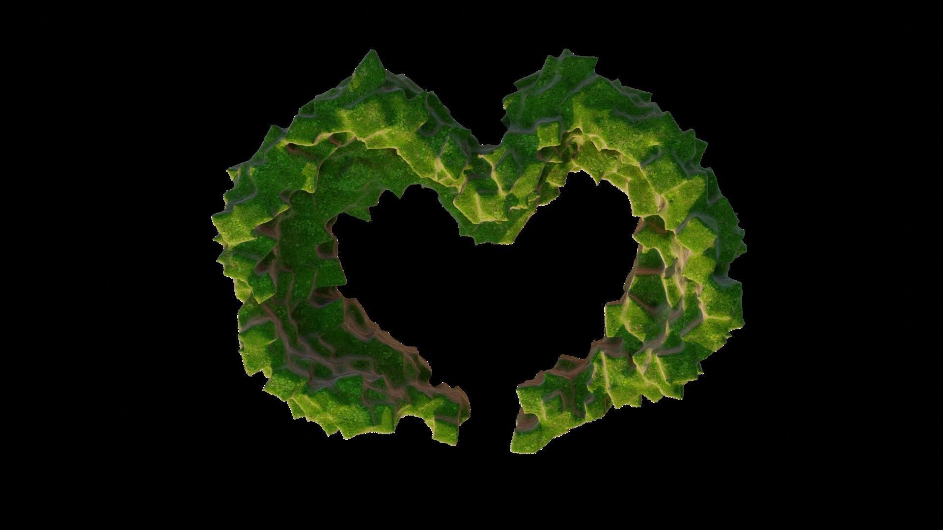 Love Hills heart shape terrain landscape and WET effect 3D model_3