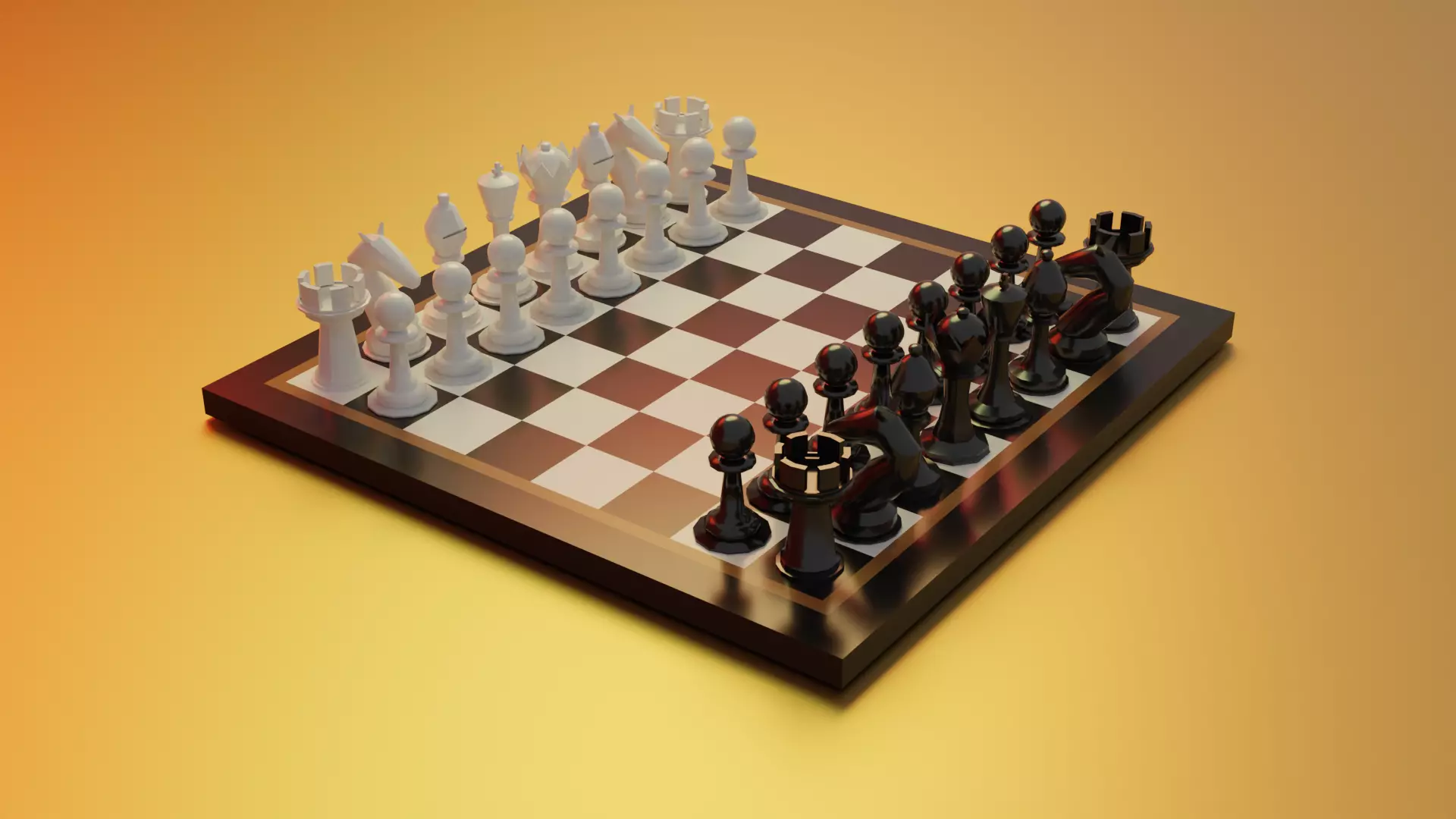 Chess Set board with pieces Low-poly 3D model_0
