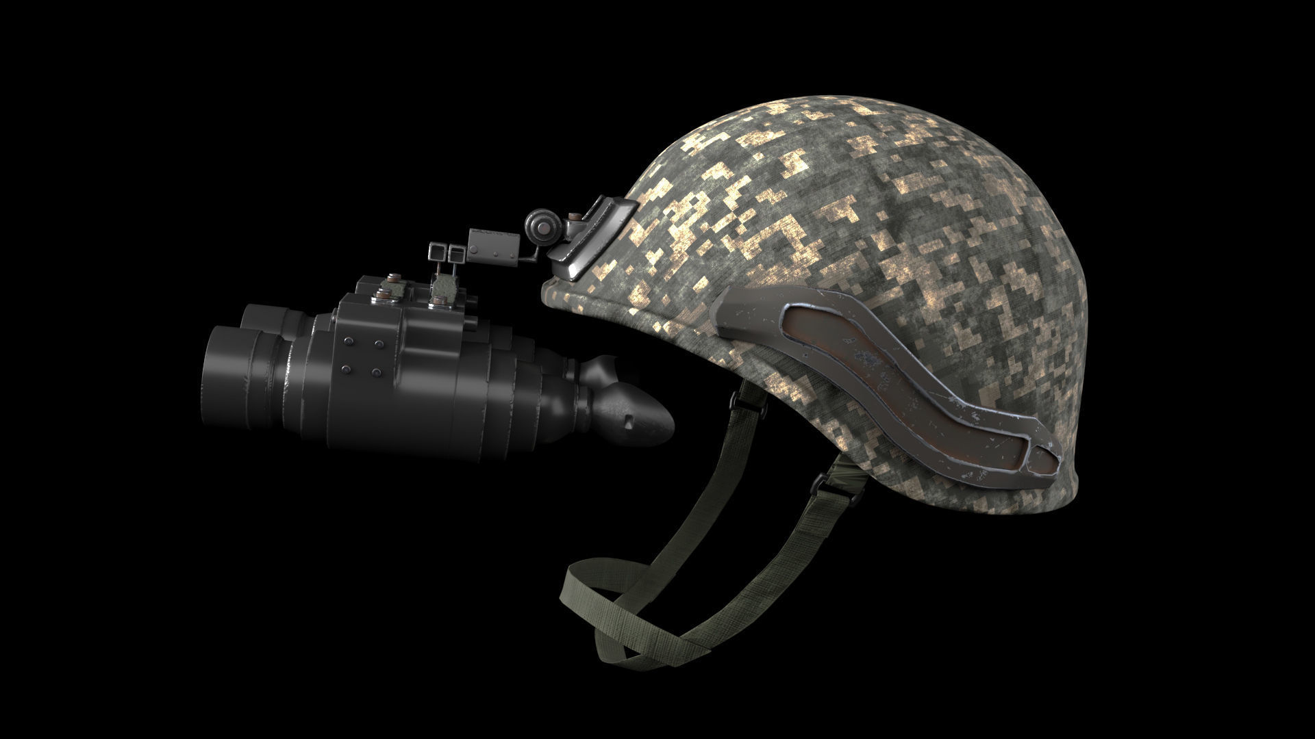 Military helmet with night vision  Goggle device  3D model_3