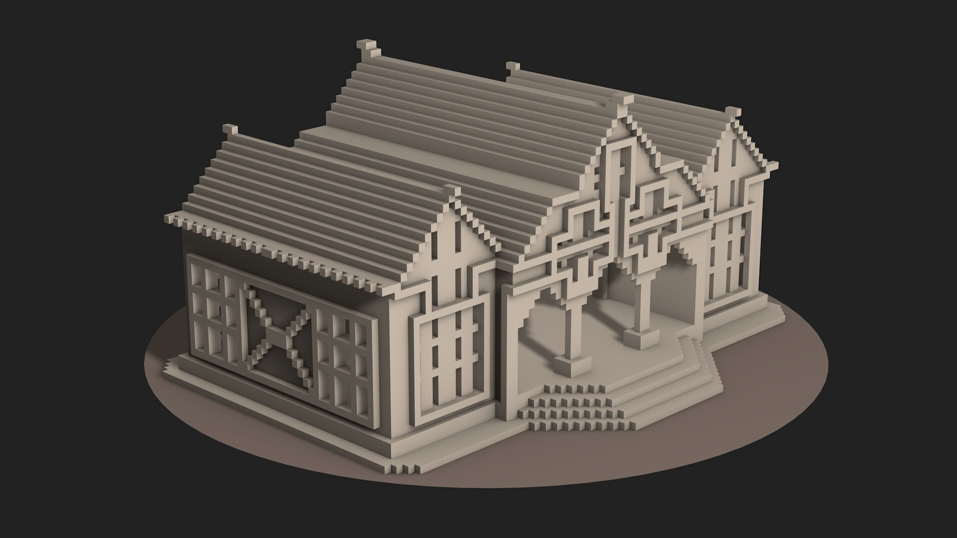 Pixel style house Low-poly 3D model_1