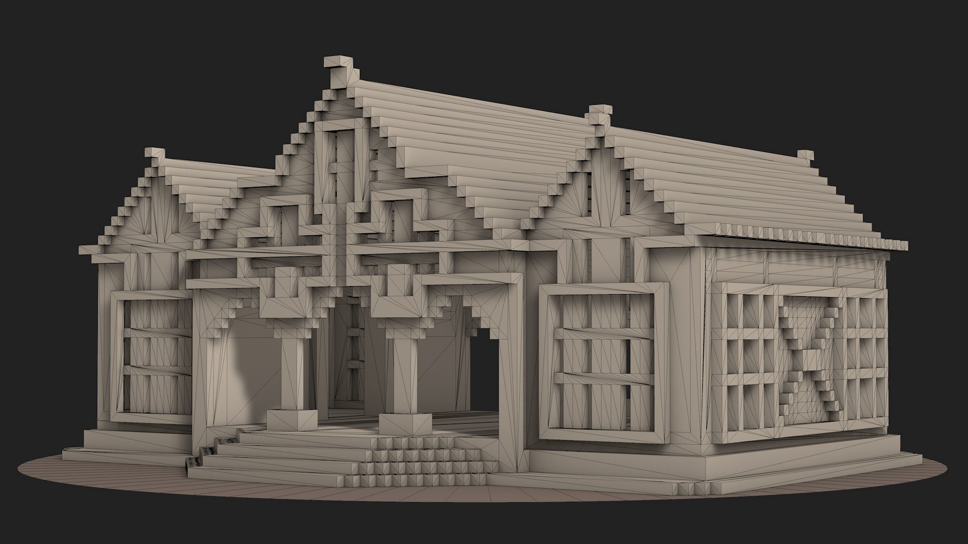 Pixel style house Low-poly 3D model_4