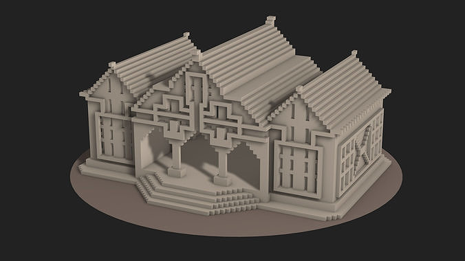 Pixel style house Low-poly 3D model