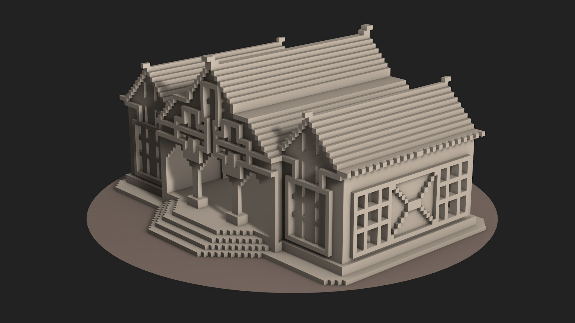 Pixel style house Low-poly 3D model_2