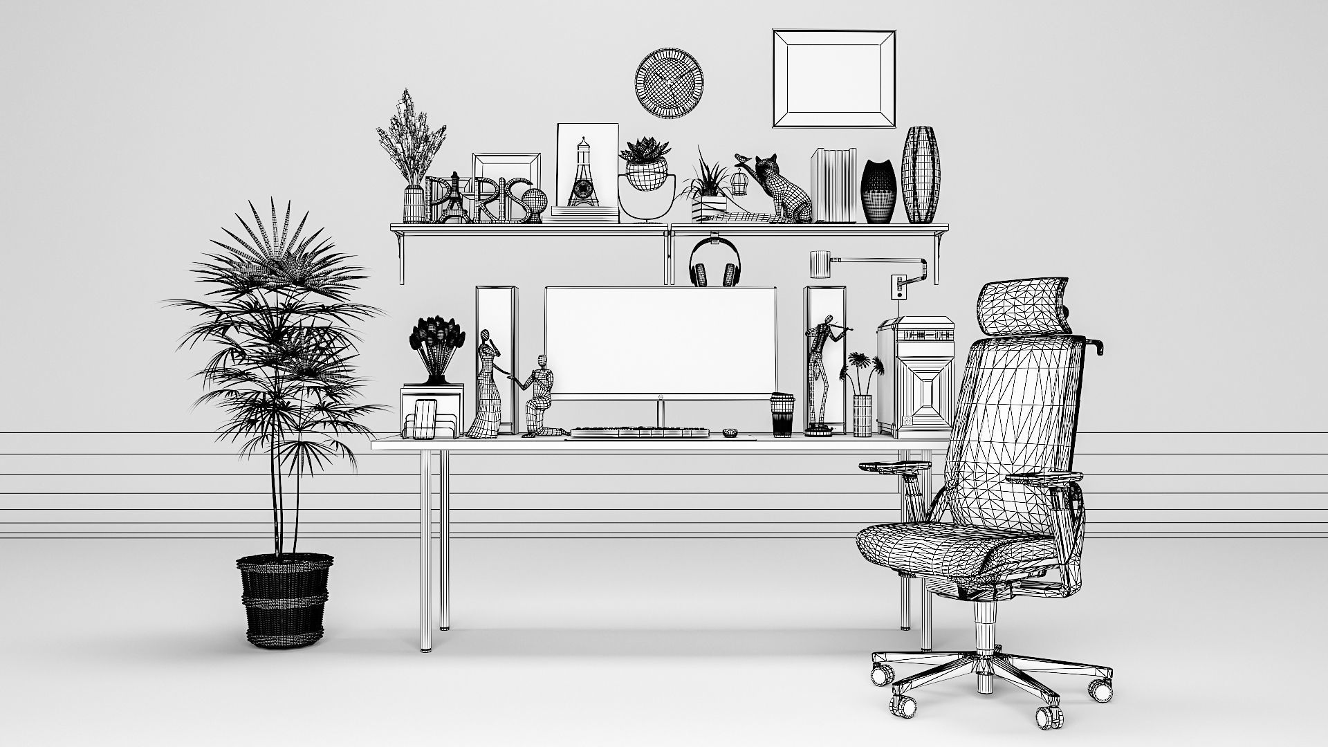 Full Gaming Desk Low-poly 3D model_4