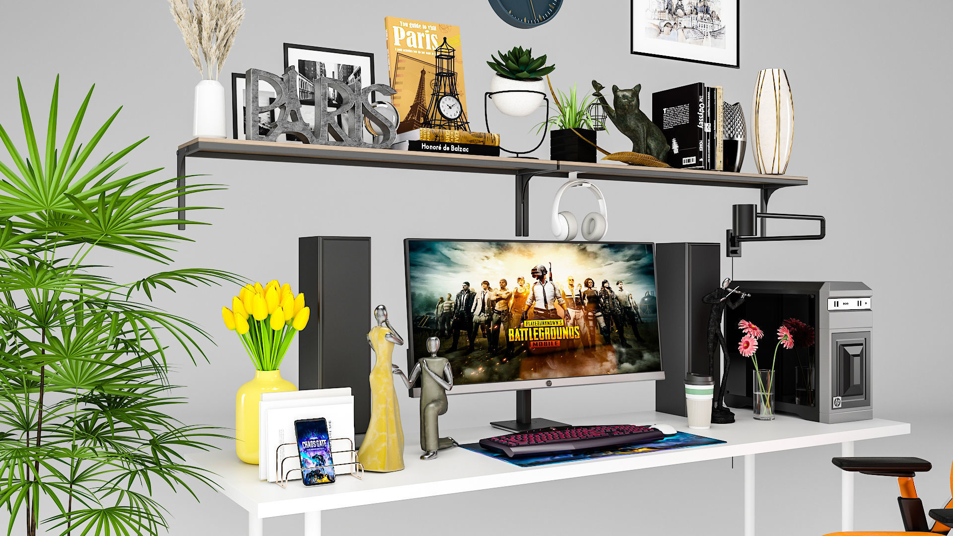 Full Gaming Desk Low-poly 3D model_3