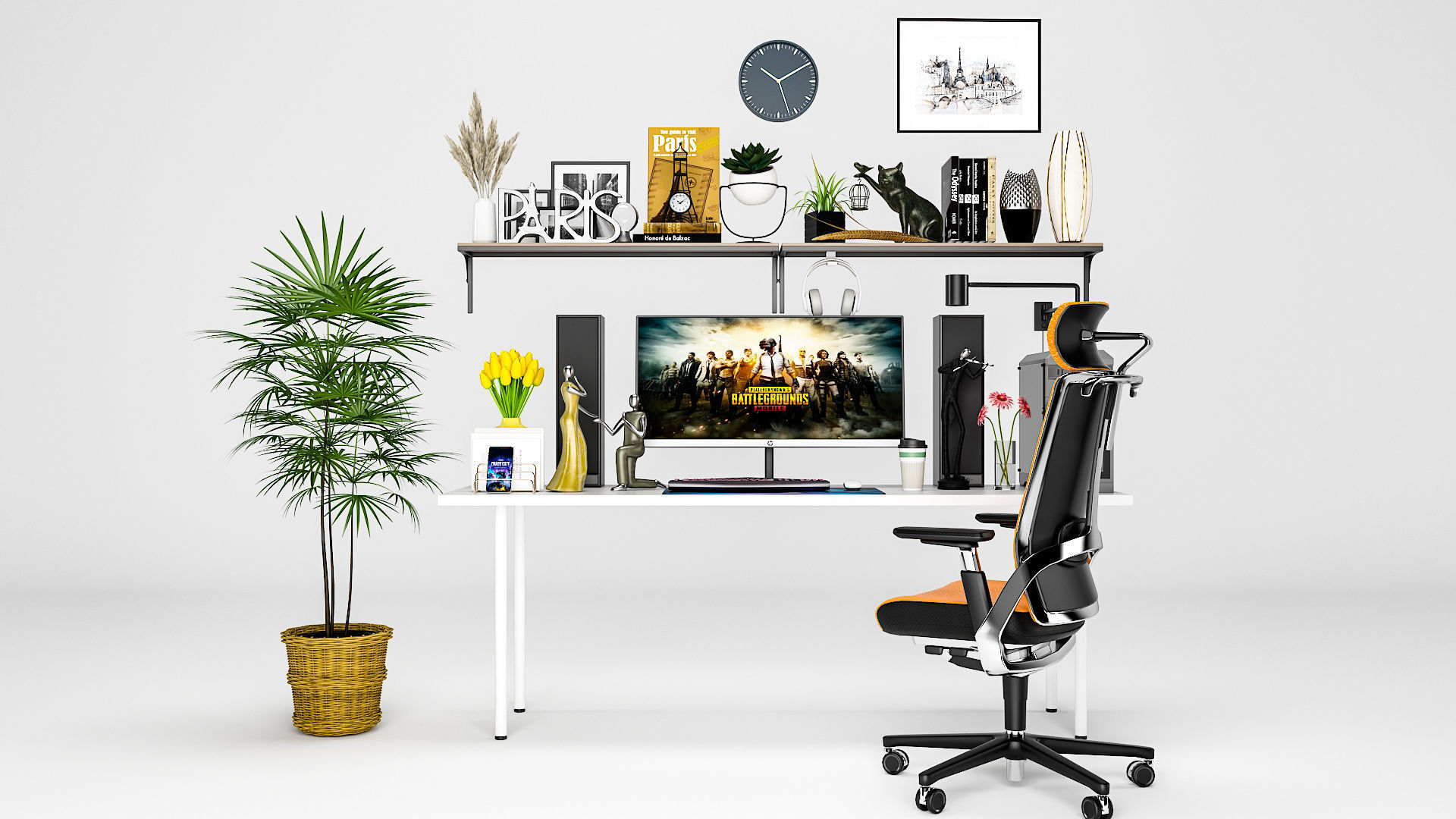 Full Gaming Desk Low-poly 3D model_9