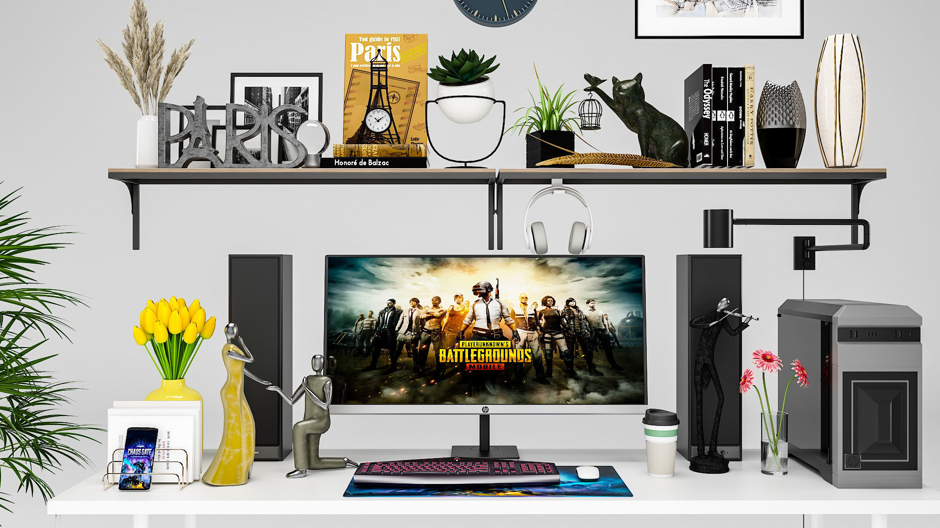 Full Gaming Desk Low-poly 3D model_6
