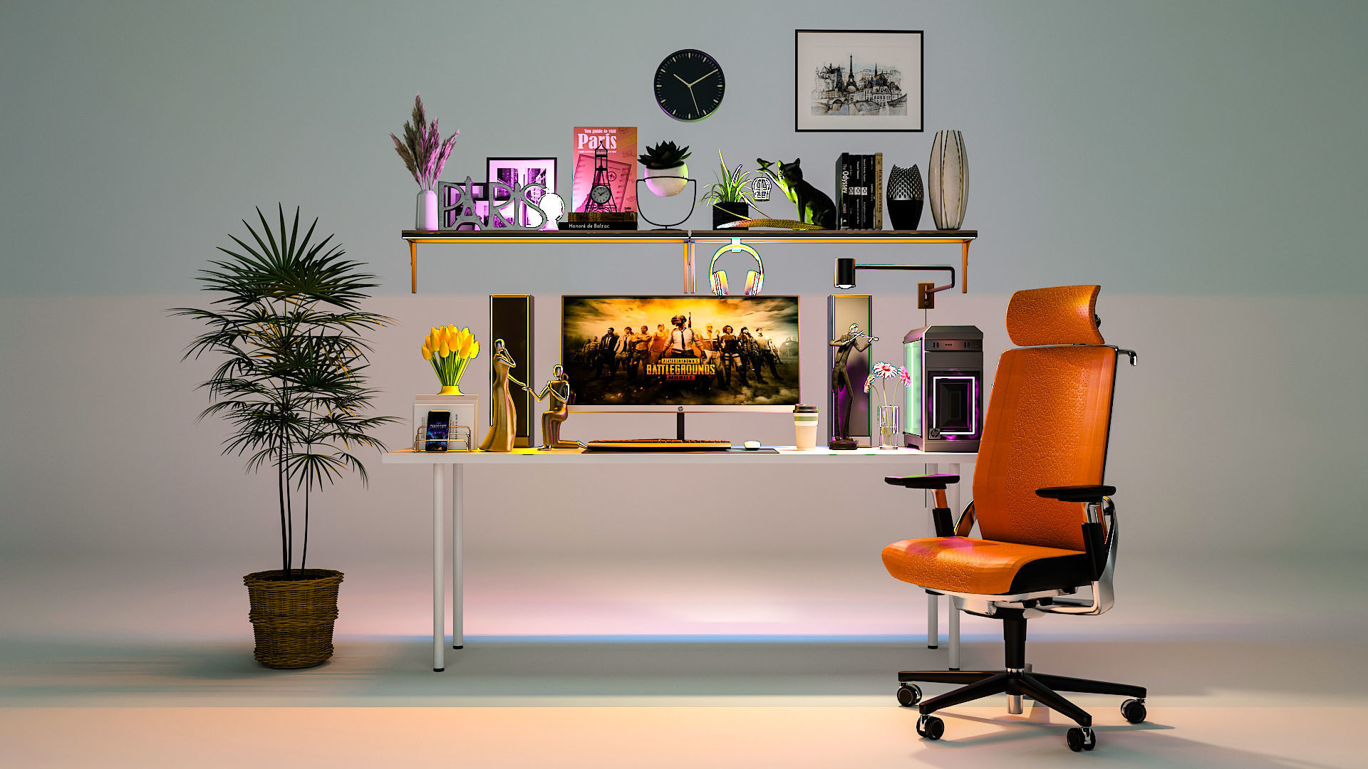 Full Gaming Desk Low-poly 3D model_1