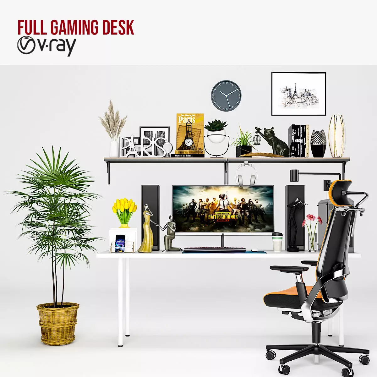 Full Gaming Desk Low-poly 3D model_0