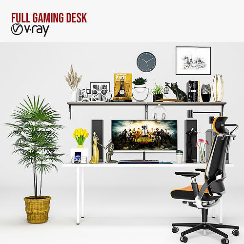Full Gaming Desk Low-poly 3D model