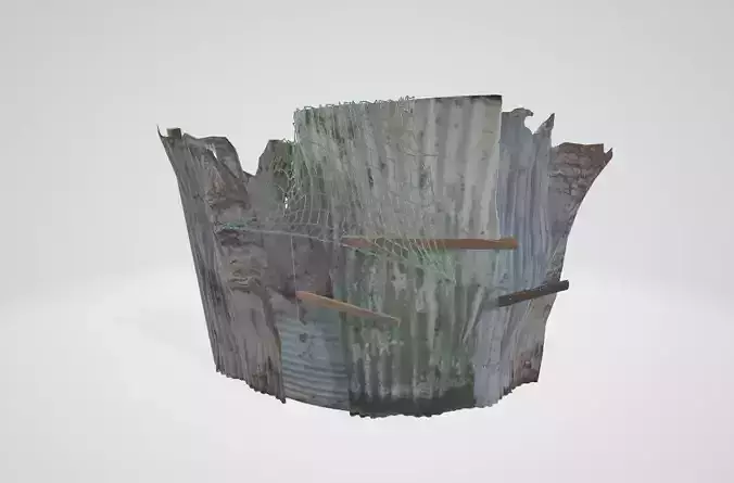 broken wall spliced by iron tiles Low-poly 3D model