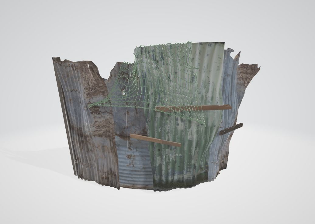 broken wall spliced by iron tiles Low-poly 3D model_1