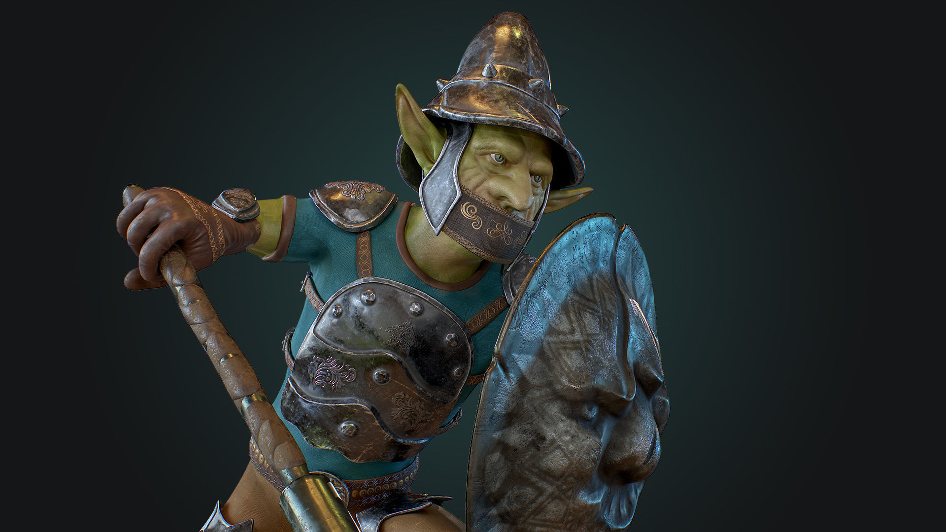 Goblin1 warrior holding shield Low-poly 3D model_11