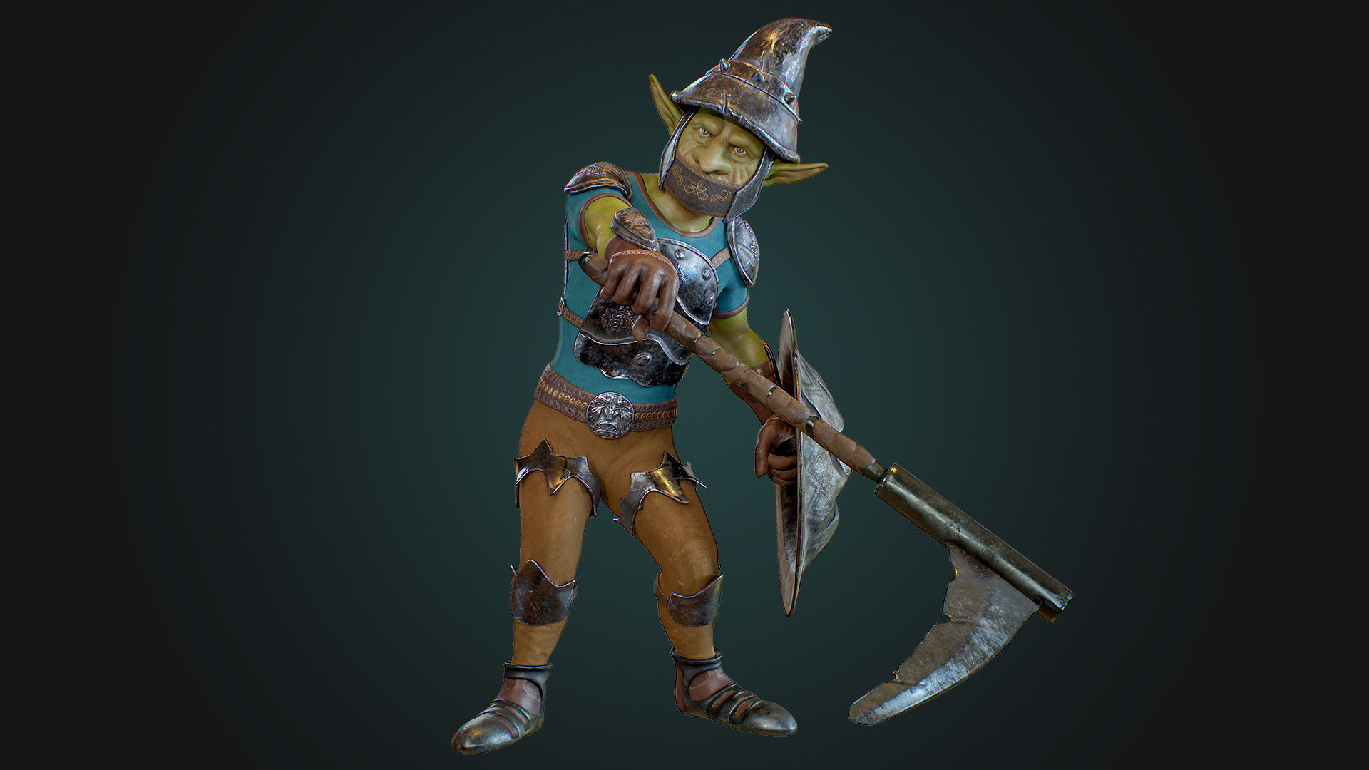 Goblin1 warrior holding shield Low-poly 3D model_5