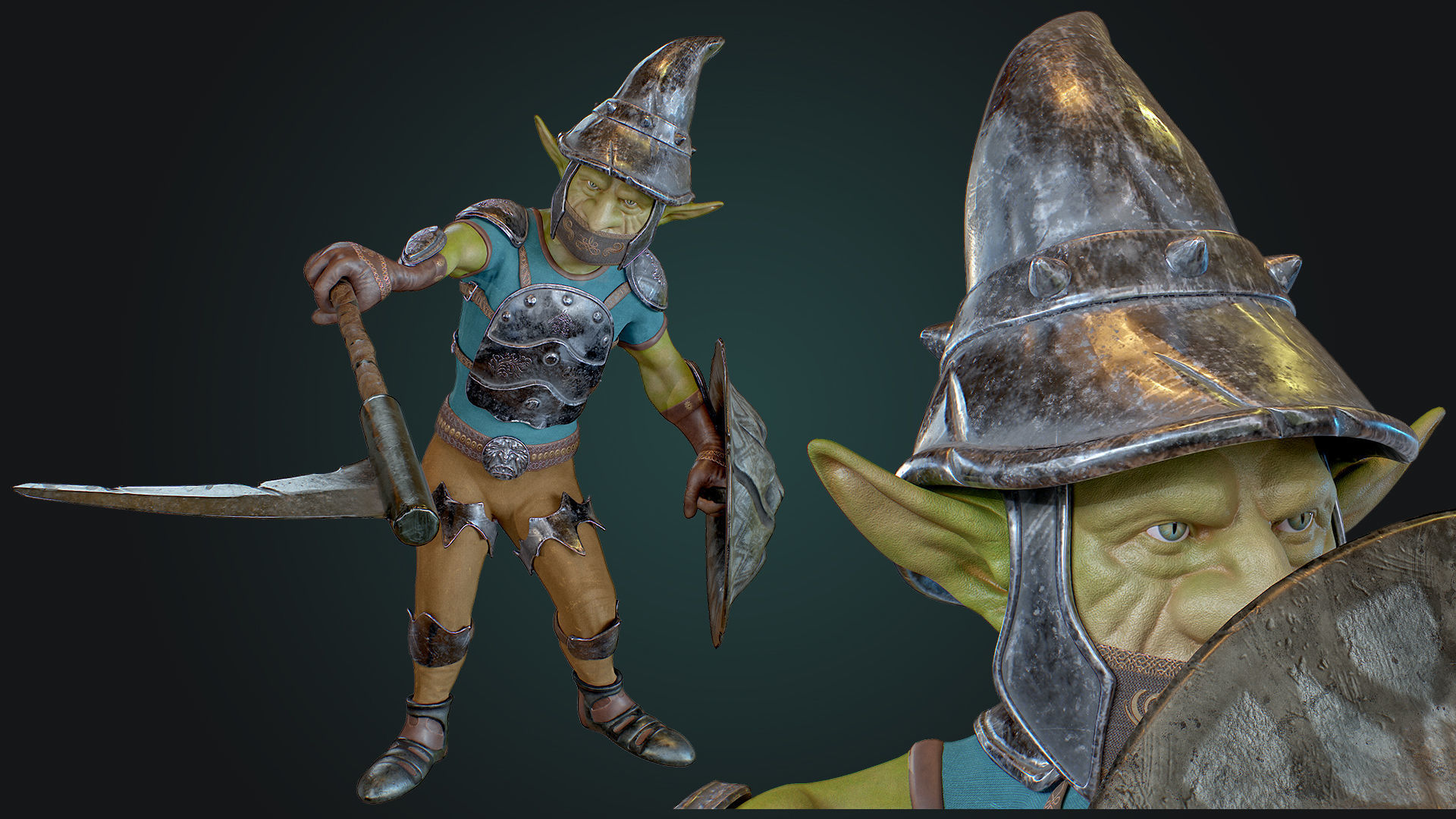 Goblin1 warrior holding shield Low-poly 3D model_4