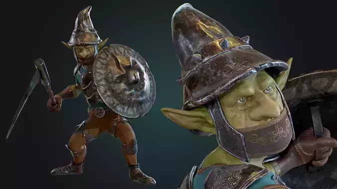 Goblin1 warrior holding shield Low-poly 3D model