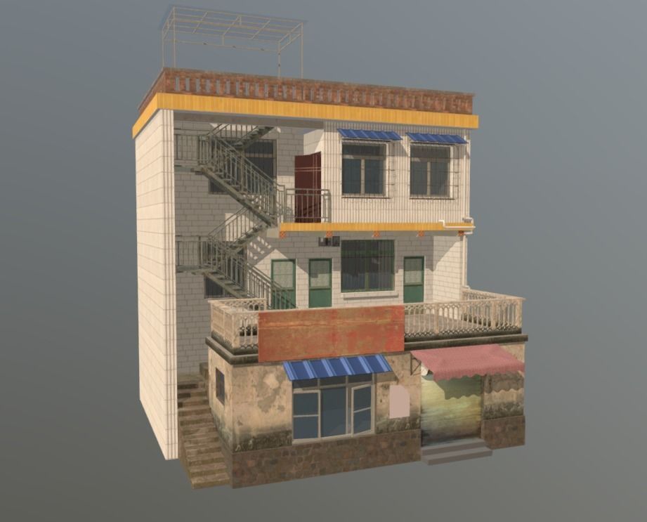 Building houses in small town residential areas Low-poly 3D model_1