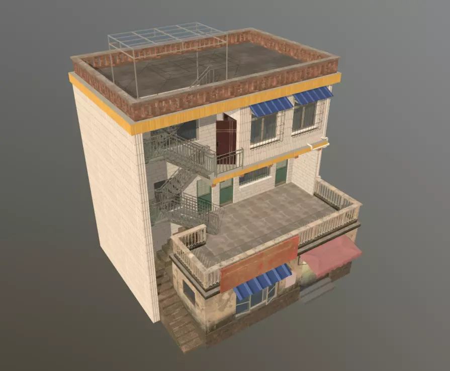 Building houses in small town residential areas Low-poly 3D model_0