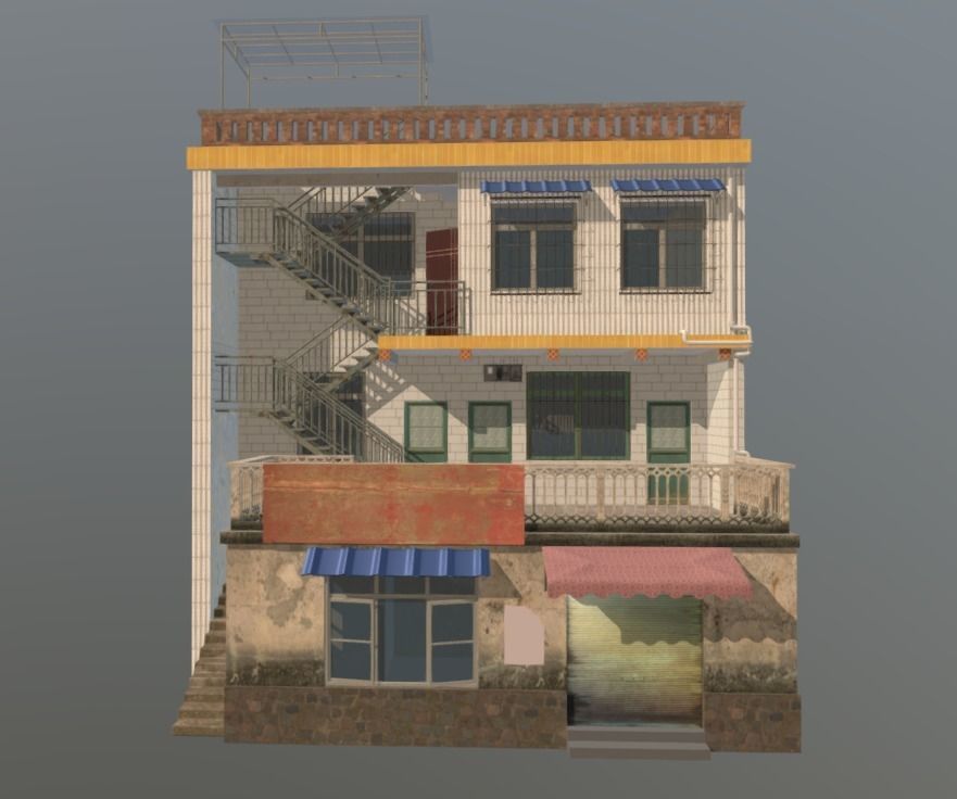Building houses in small town residential areas Low-poly 3D model_2