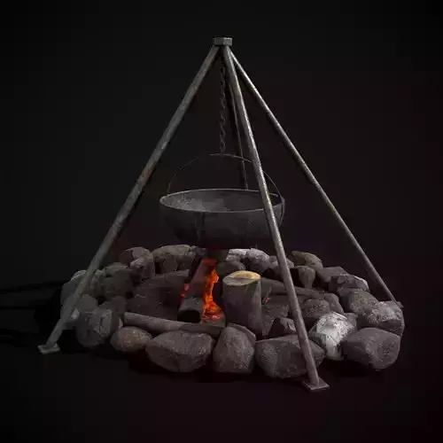 Fire Pit with Hanging Cauldron 3D Model Collection