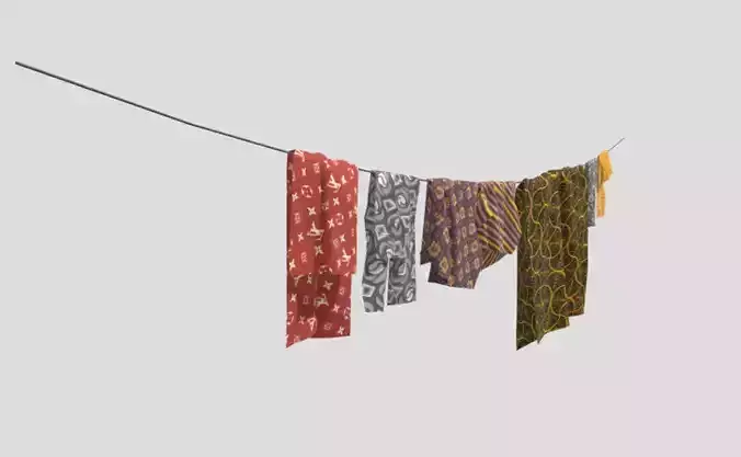 Hang clothes on a clothesline Low-poly 3D model