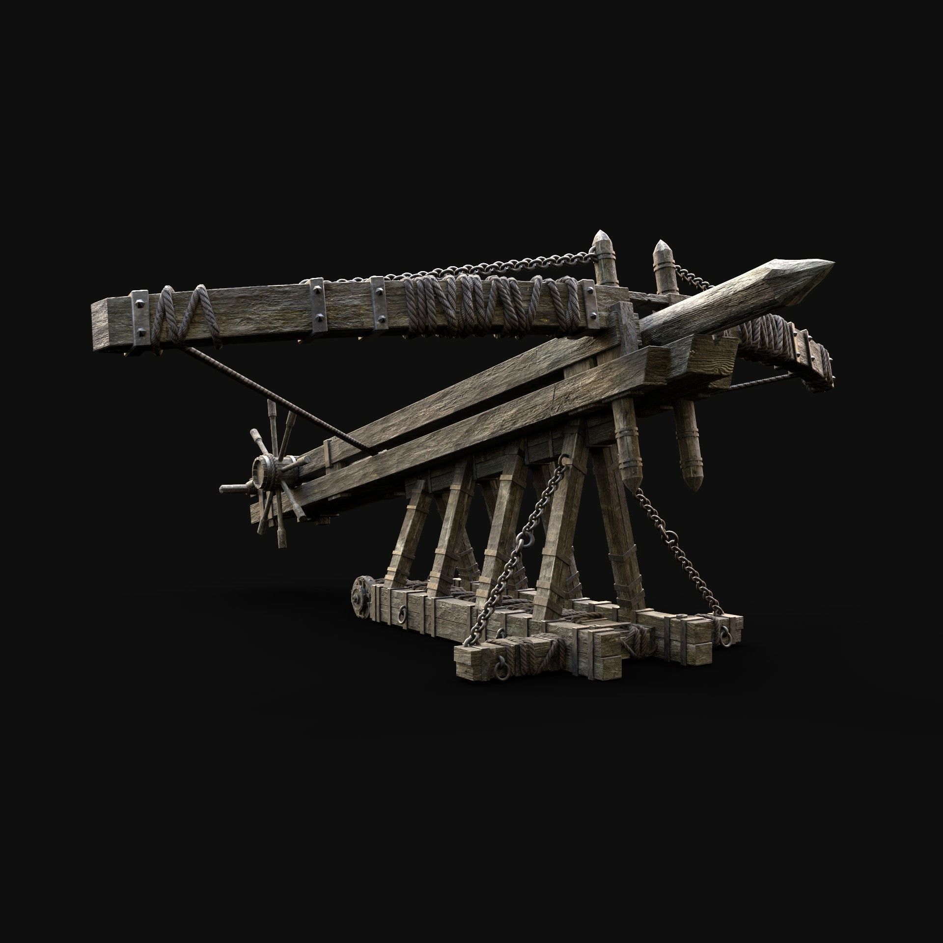 BALLISTA WAR MACHINE MEDIEVAL SIEGE ENGINE WAR BATTLE WEAPON Low-poly 3D model_5