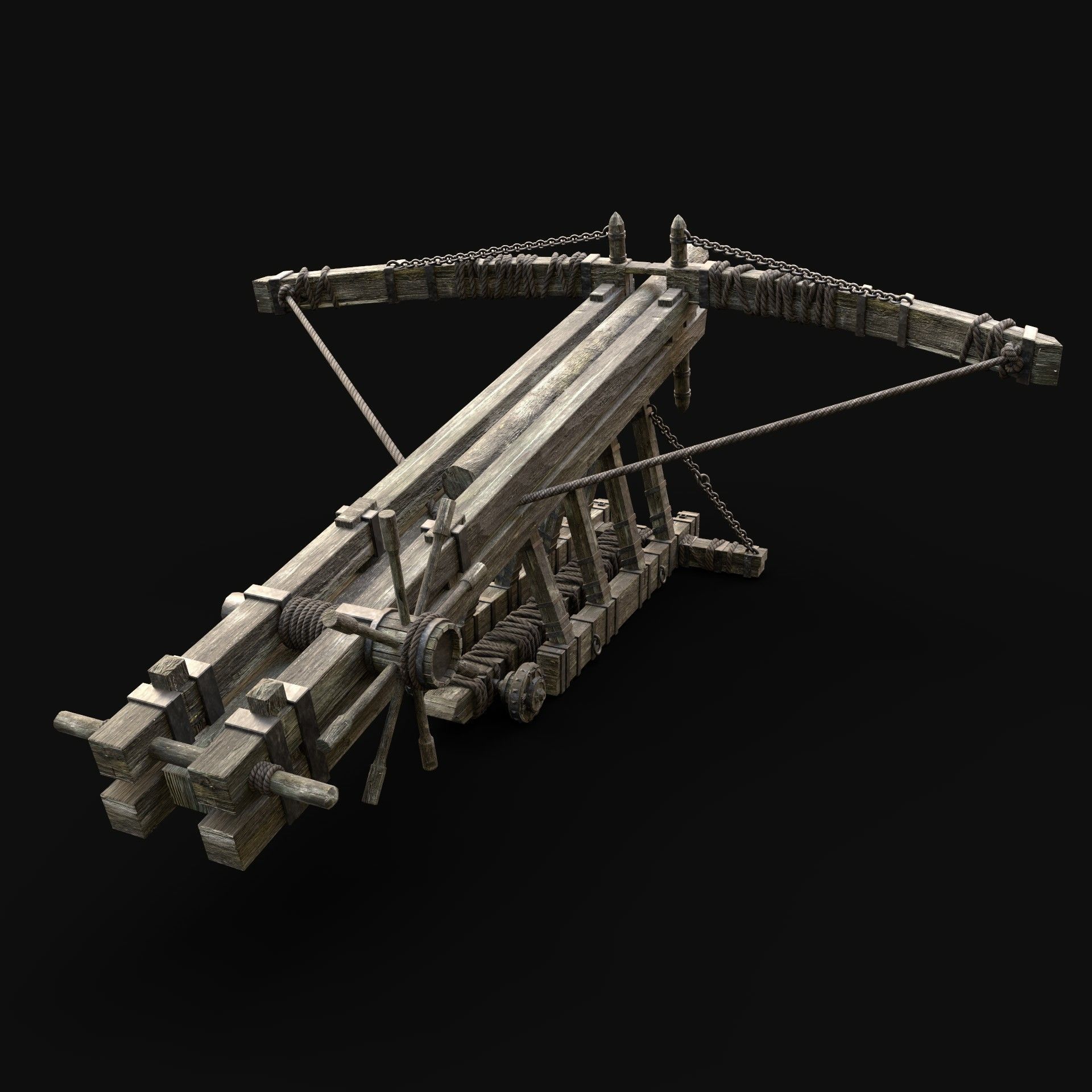 BALLISTA WAR MACHINE MEDIEVAL SIEGE ENGINE WAR BATTLE WEAPON Low-poly 3D model_3