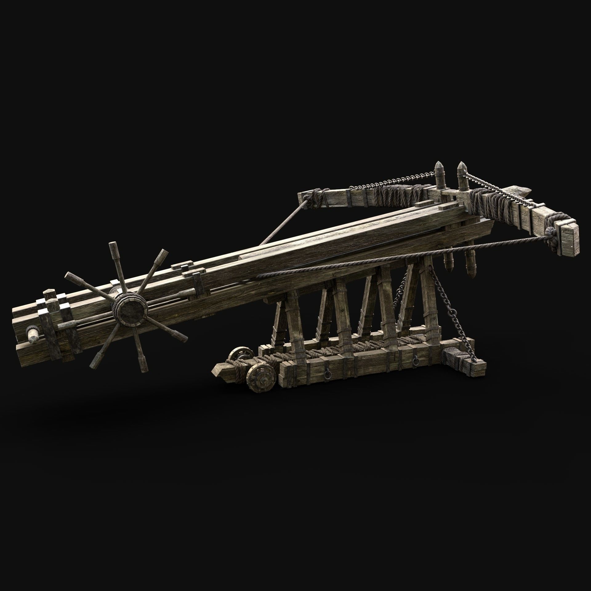 BALLISTA WAR MACHINE MEDIEVAL SIEGE ENGINE WAR BATTLE WEAPON Low-poly 3D model_4