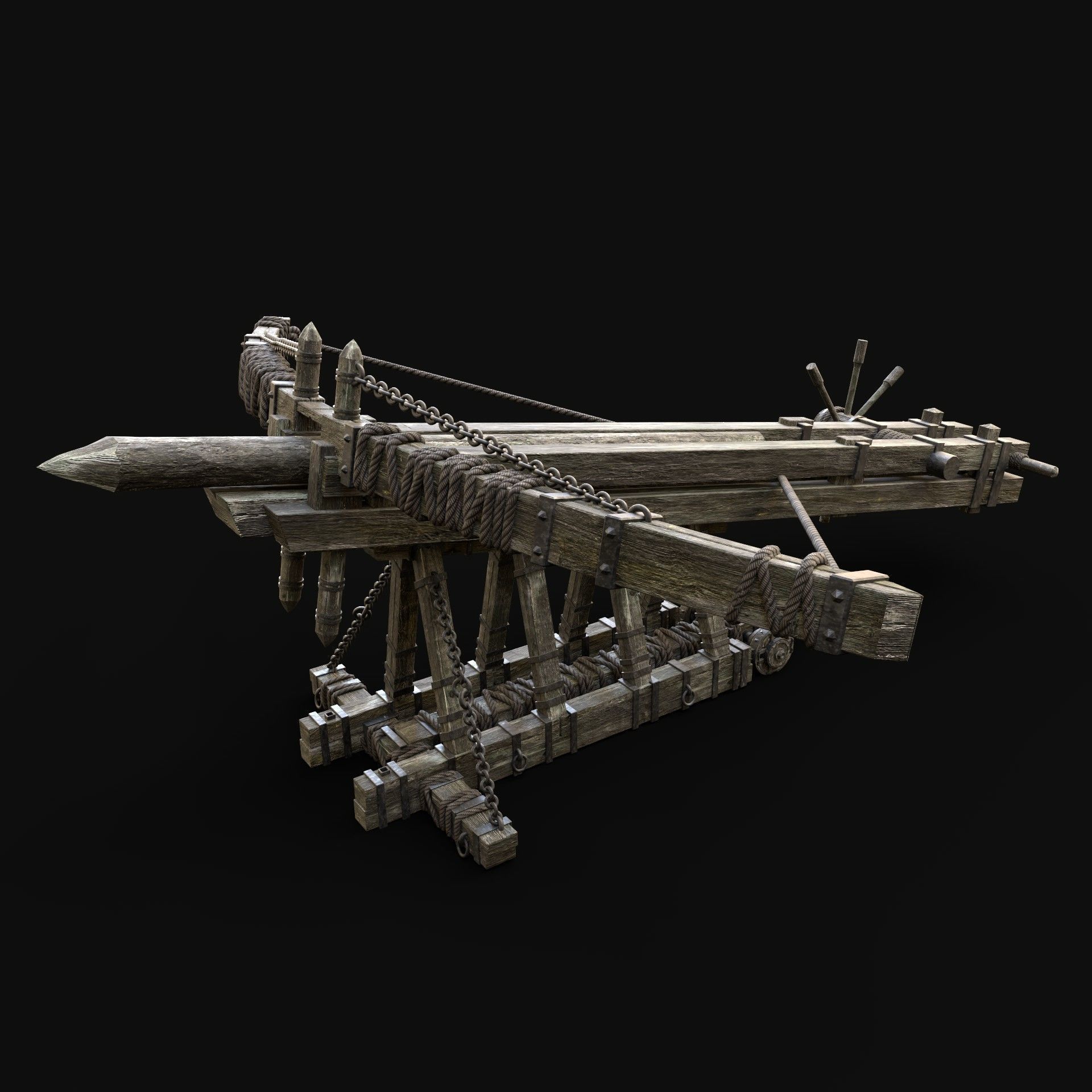BALLISTA WAR MACHINE MEDIEVAL SIEGE ENGINE WAR BATTLE WEAPON Low-poly 3D model_1